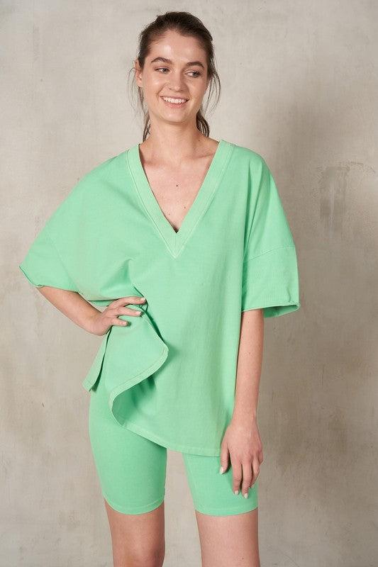 Lime V-Neck Boxy Tee Product Image