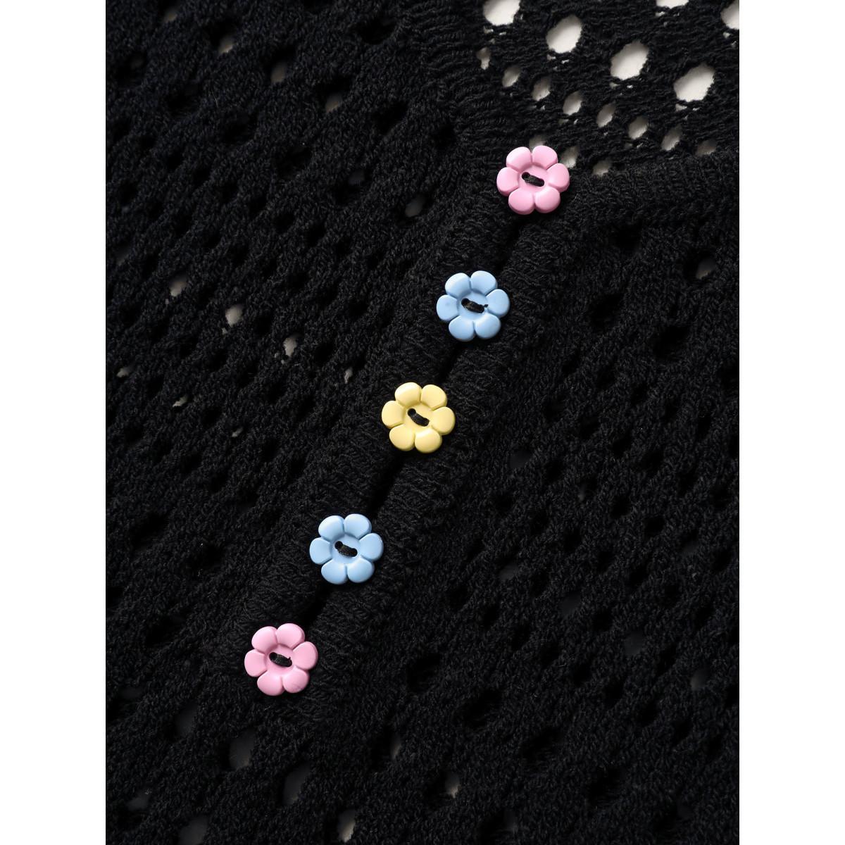 Plus Size Cut-Out Textured Buttons Swim Cover-Up Women's Swimwear Black Beach Loose Texture Curve Swim Cover Ups BloomChic 26/4X Product Image