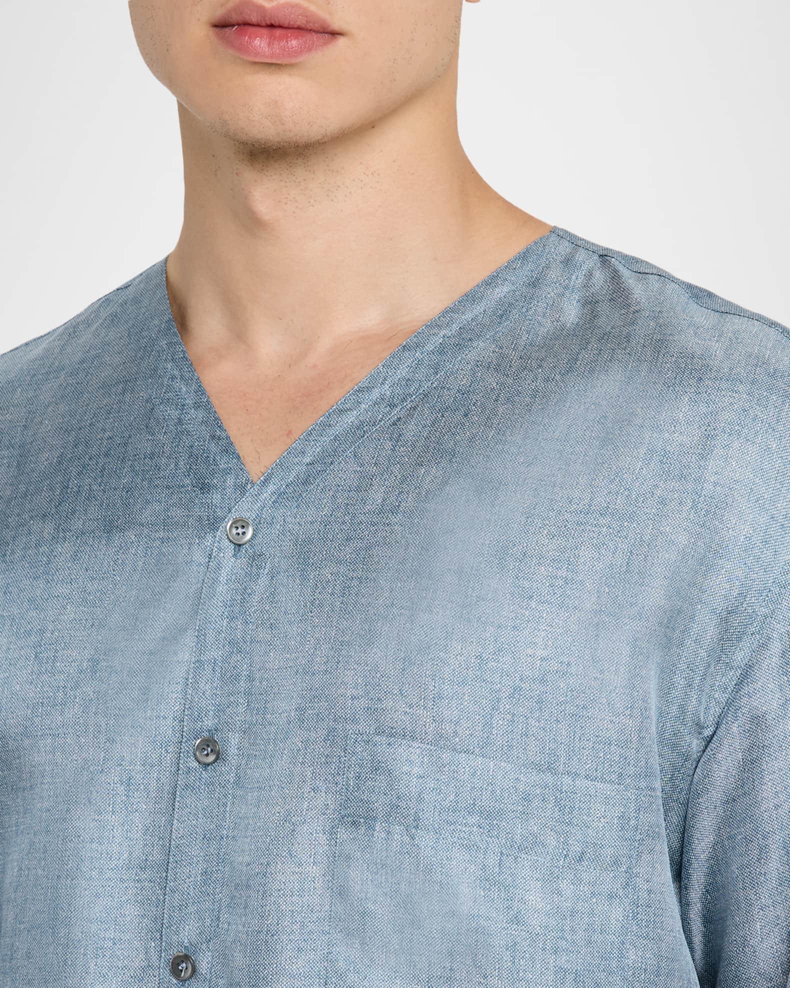 Men's Silk Denim Effect Button-Down Shirt Product Image