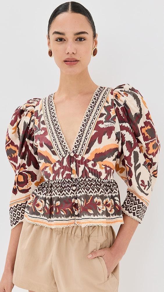 FARM Rio Toucans Scarf Cream Puffed Sleeve Blouse | Shopbop Product Image