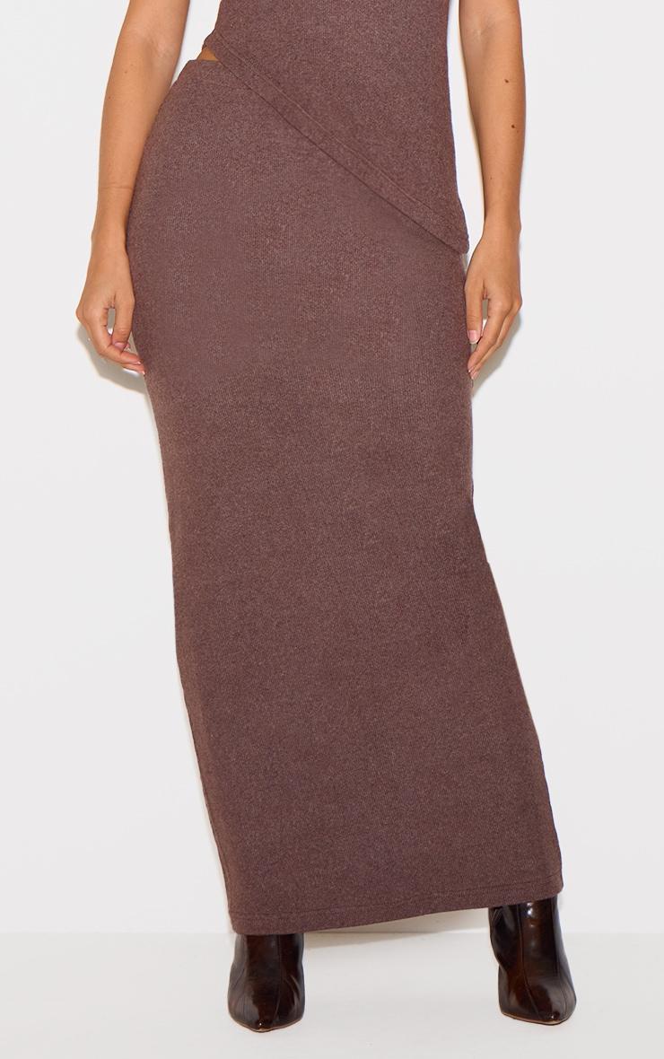 Chocolate Brown Brushed Rib Mid Rise Maxi Skirt Product Image