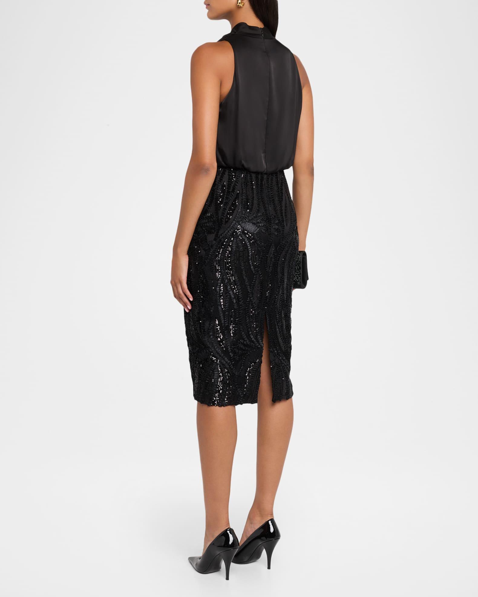 Sequin-Embroidered Cowl Midi Dress Product Image