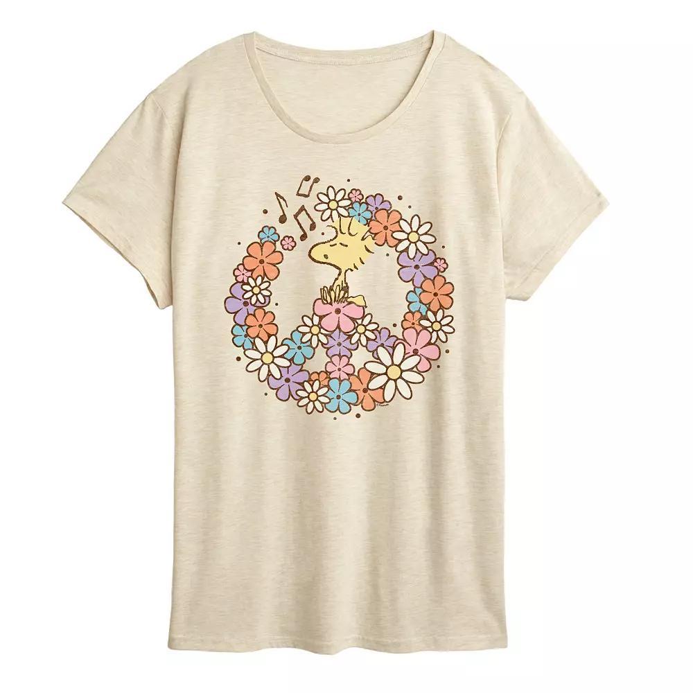 Women's Peanuts Woodstock Floral Peace Sign Graphic Tee,  Product Image