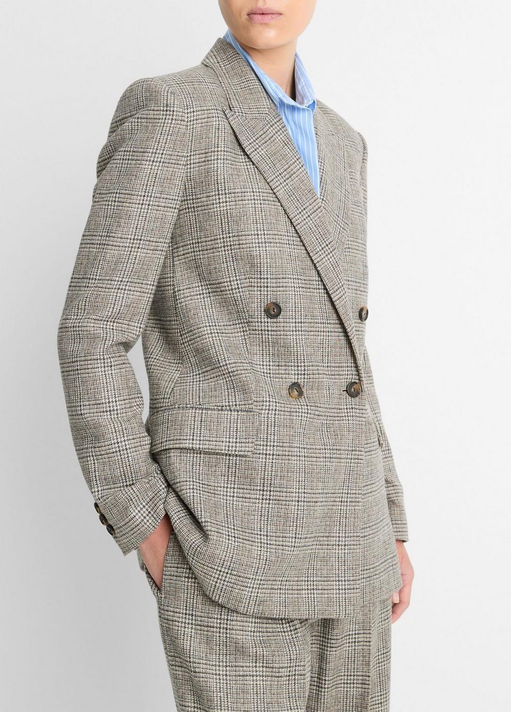 Plaid Italian Wool-Blend Double-Breasted Blazer Product Image