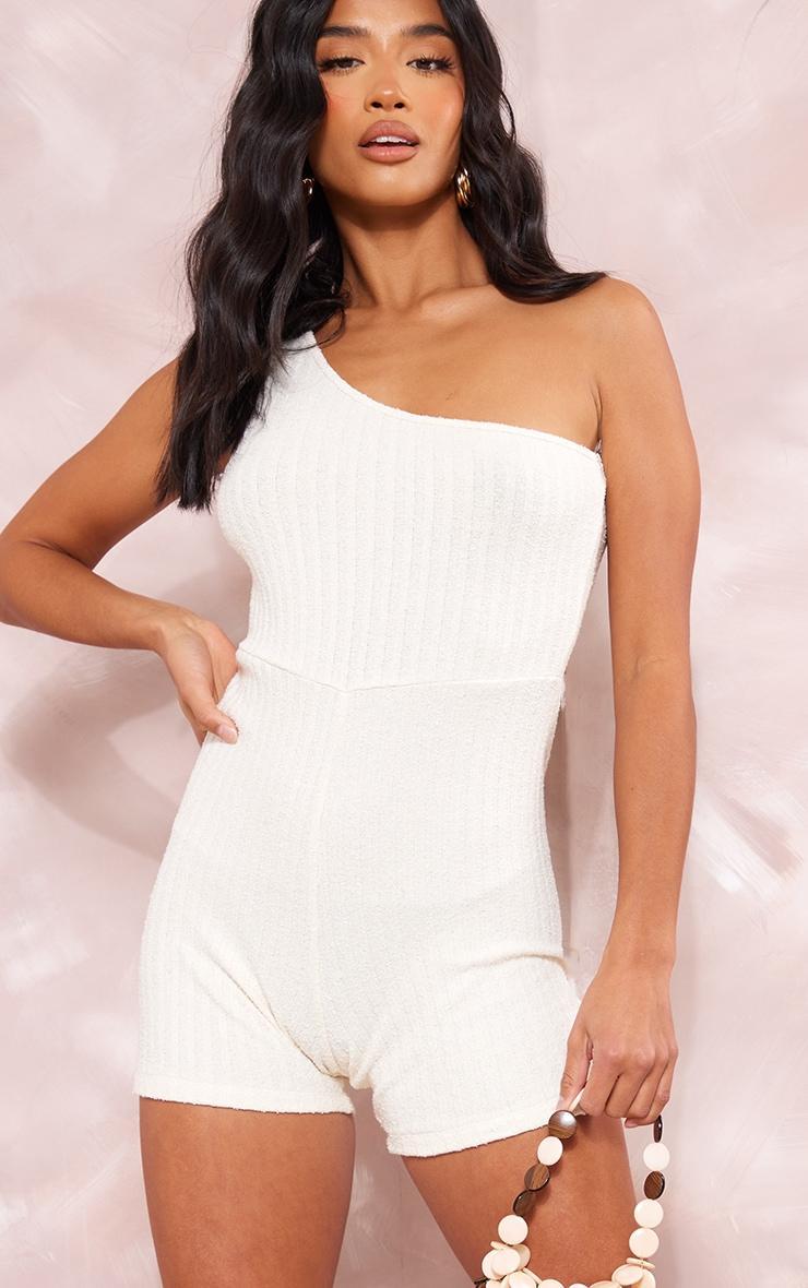 Petite Cream One Shoulder Towelling Unitard Product Image