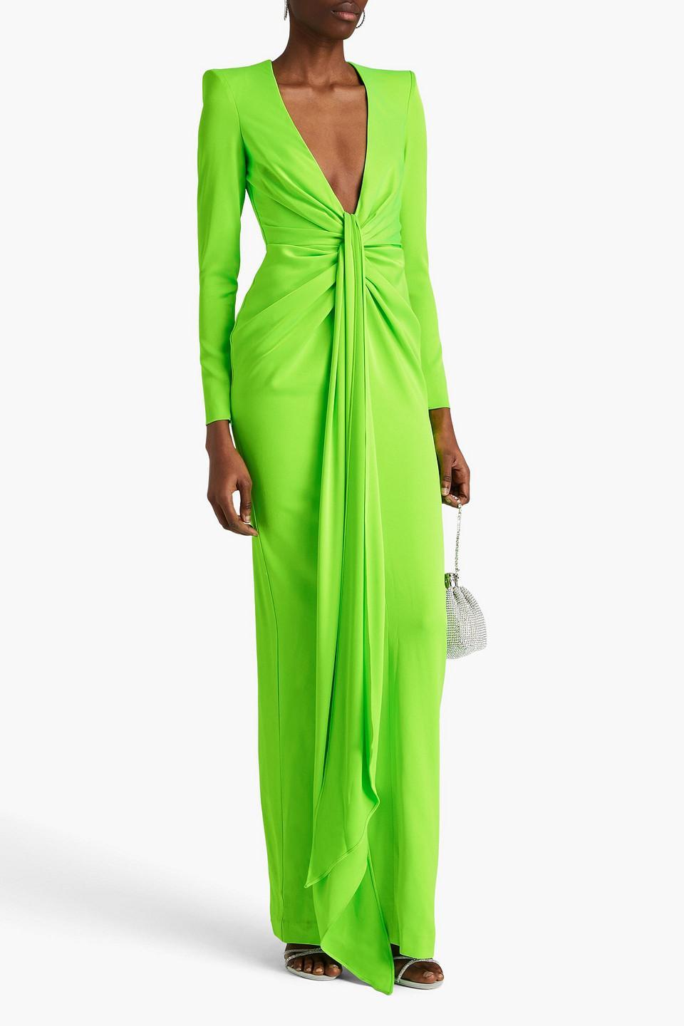 Draped Neon Satin-crepe Gown In Bright Green Product Image