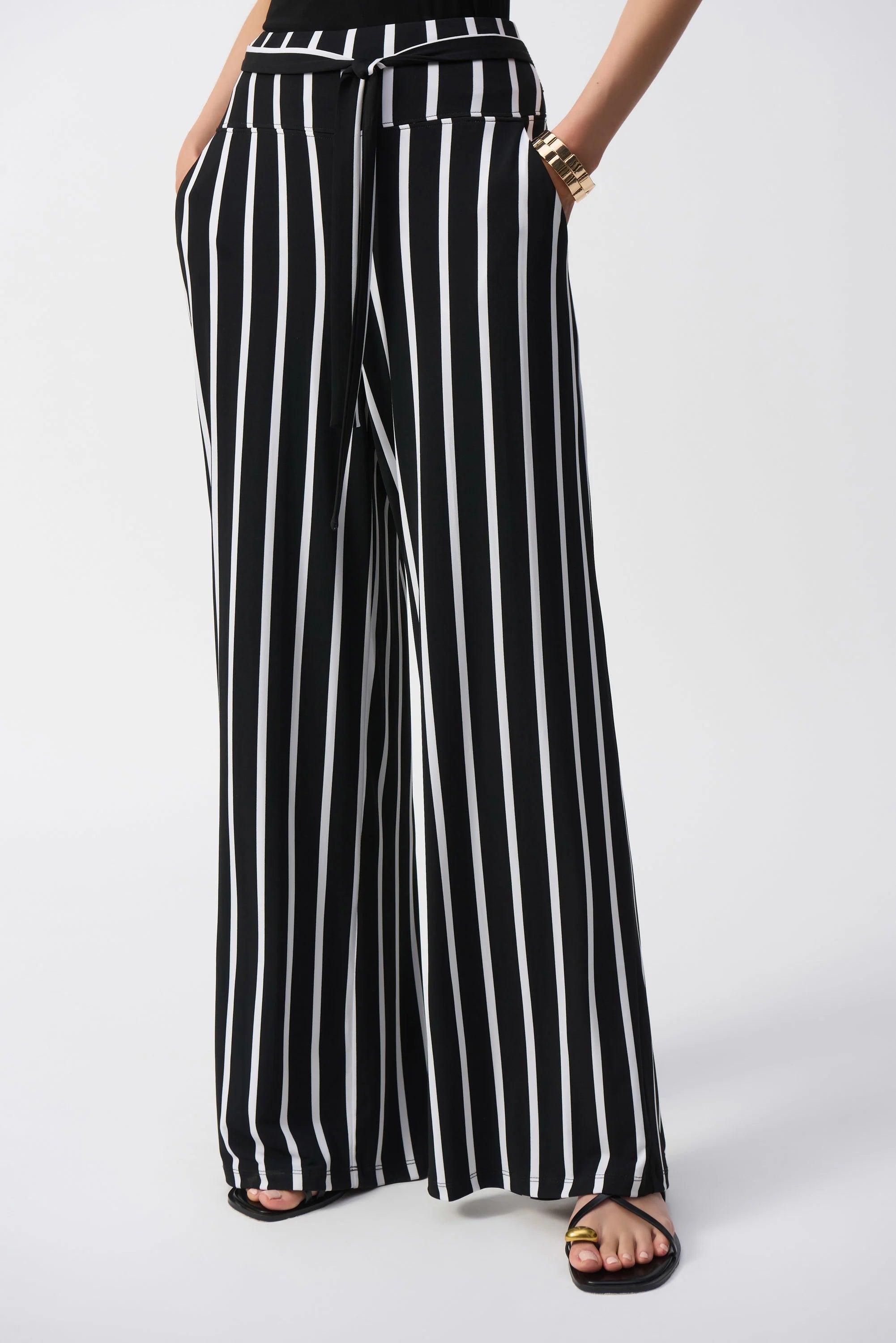 Striped Silky Knit Wide-Leg Pants- Black/Vanilla Product Image