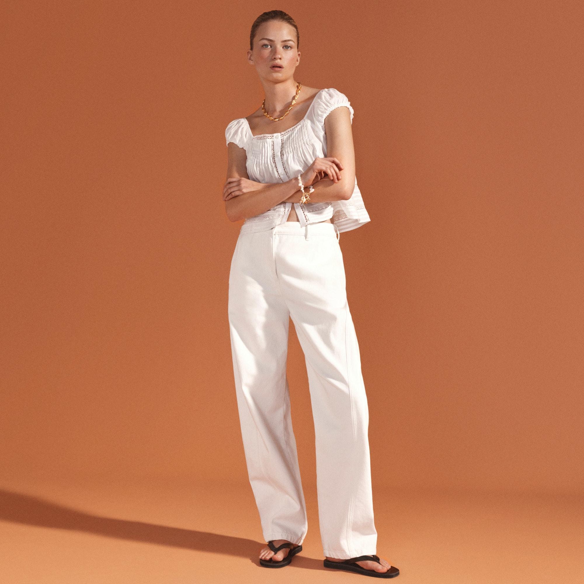 Cap-sleeve lace-trim top in cotton voile Product Image