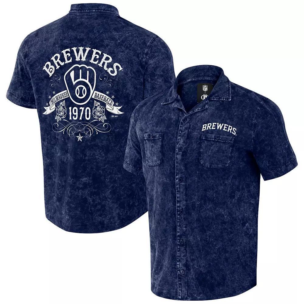 Men's Darius Rucker Collection by Fanatics Navy Milwaukee Brewers Denim Team Color Button-Up Shirt,  Product Image