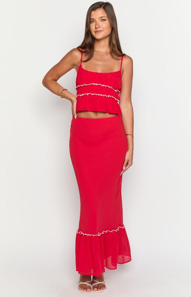 Wiatt Red Maxi Skirt Product Image