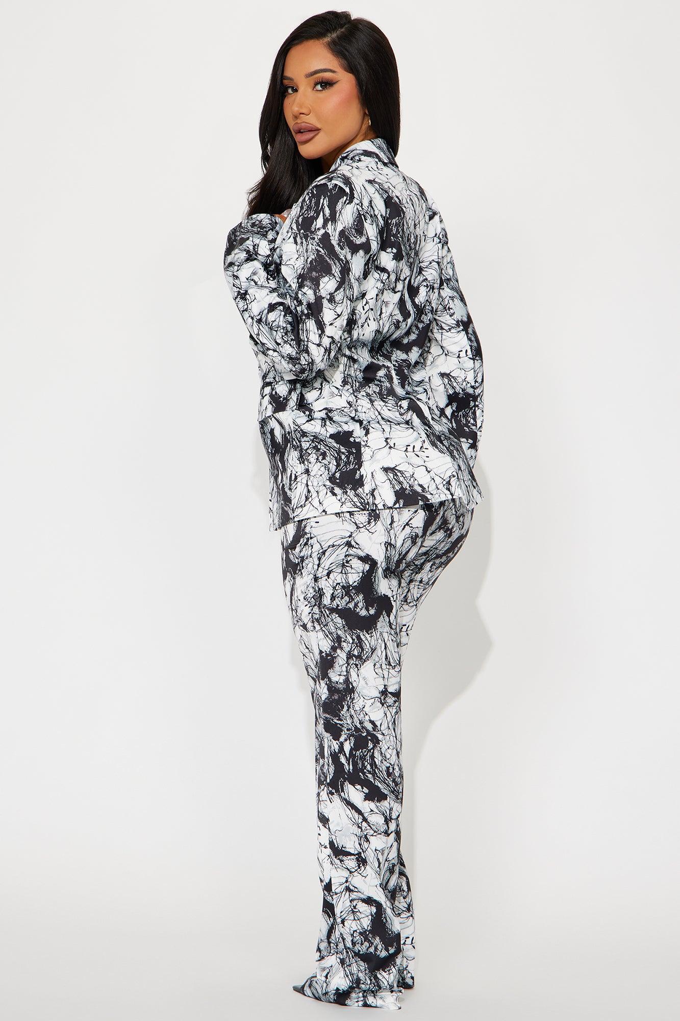 Set The Rules Satin Pant Set - Black/combo Product Image