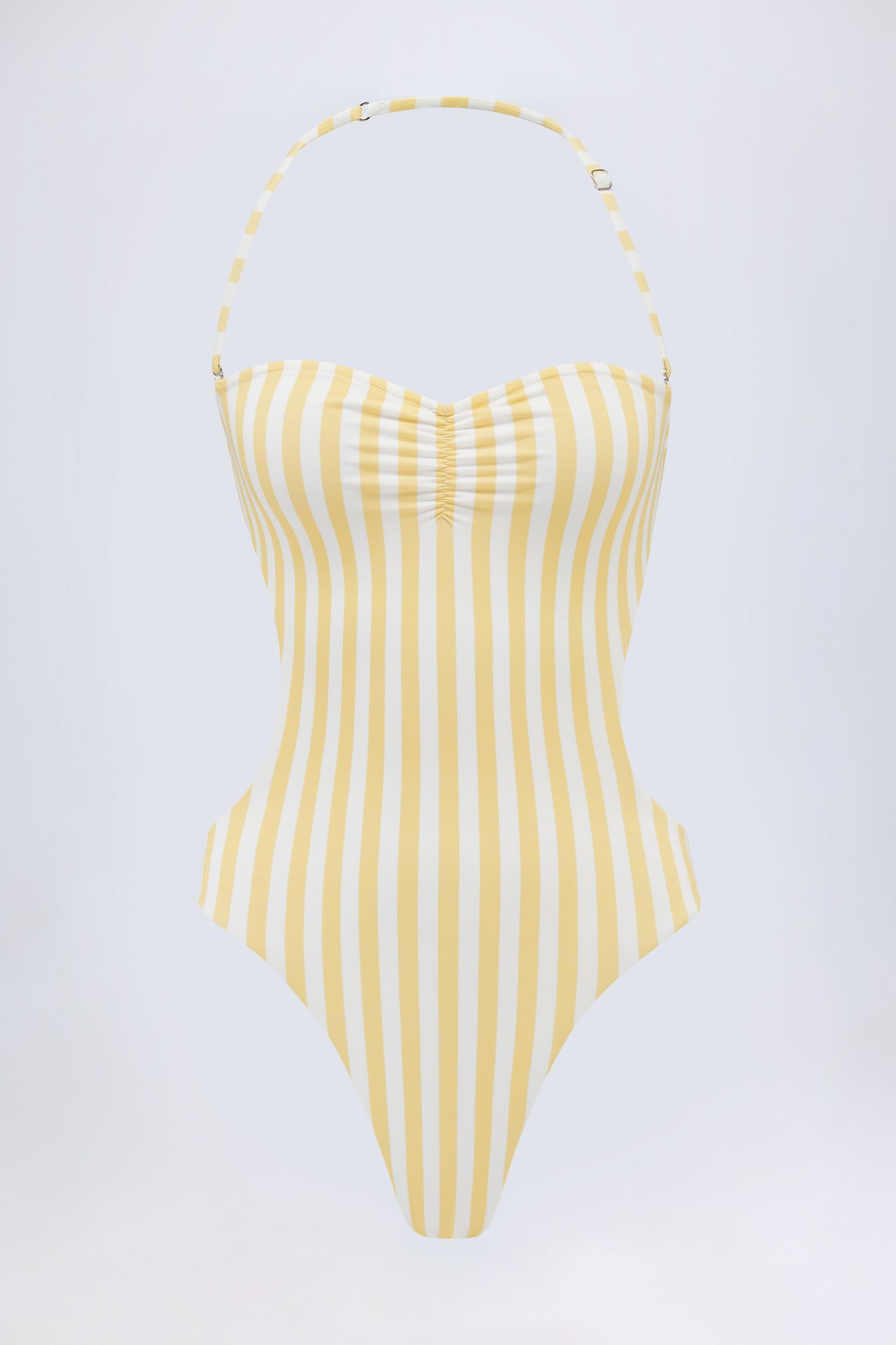 Cut-Out Halterneck Swimsuit in Lemon Product Image