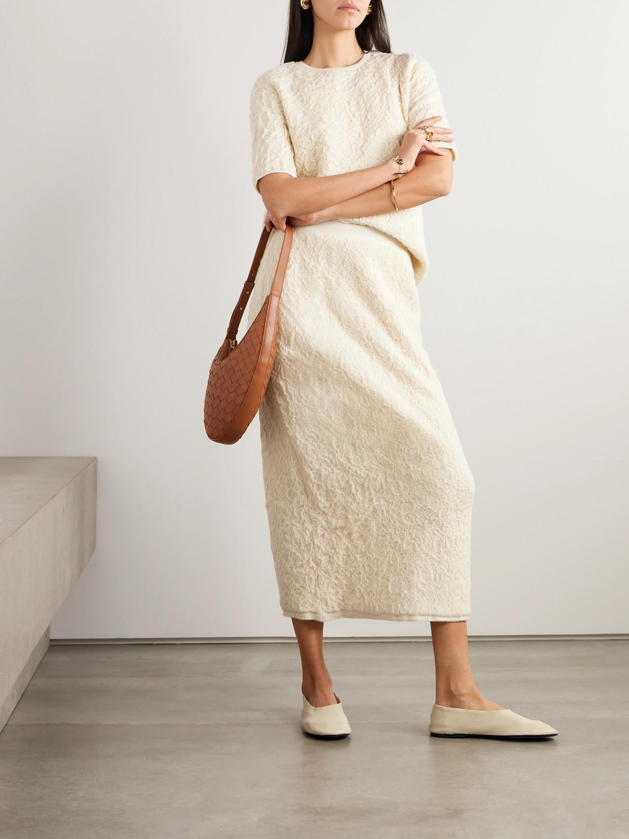 LAUREN MANOOGIAN + Net Sustain Stretch-alpaca Cloqué Midi Skirt In Cream Product Image