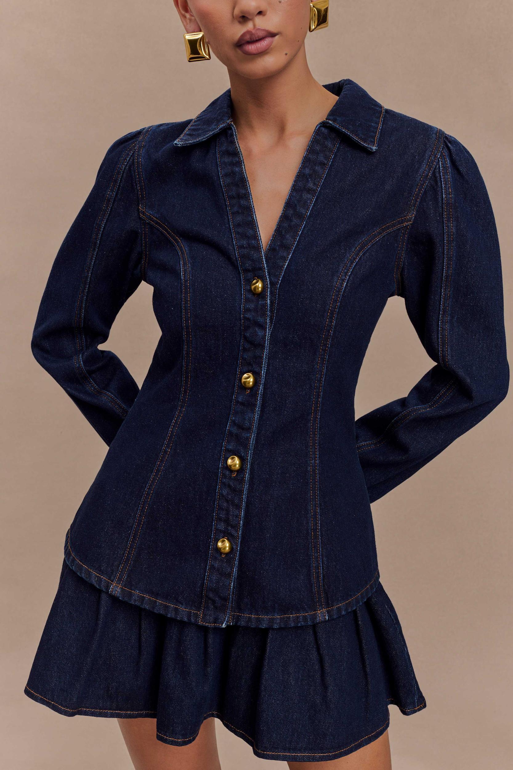 Hilary Long Sleeve Denim Top - Indigo Blue Product Image