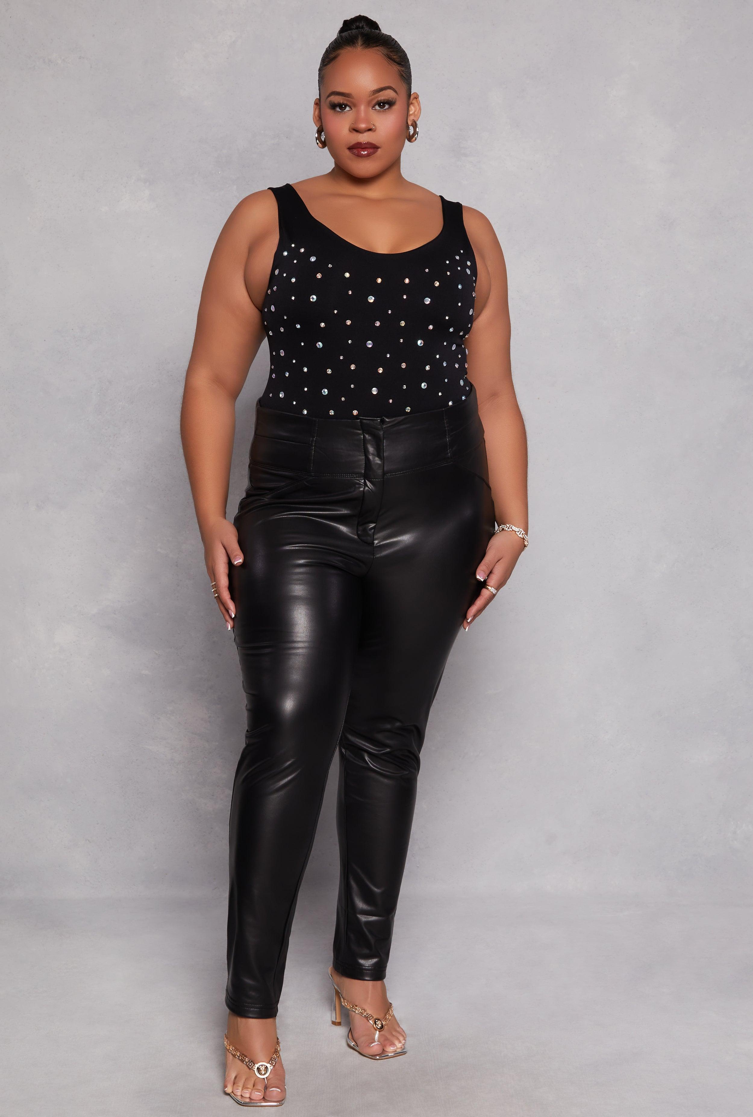 Womens Plus Size Faux Leather High Waist Pants Product Image