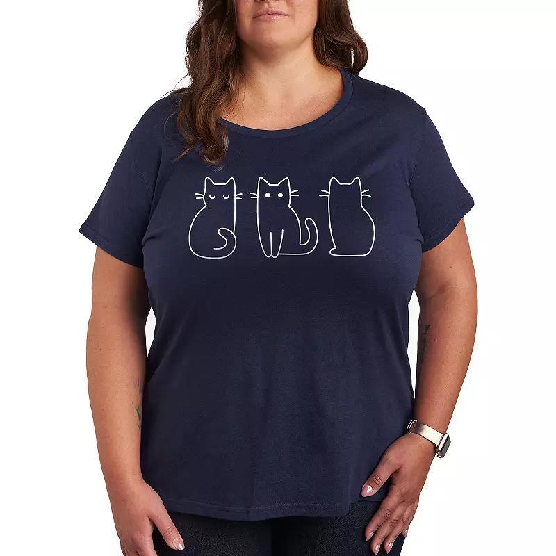 Plus Cat Outlines Graphic Tee, Women's, Size: 4XL, Grey Green Product Image