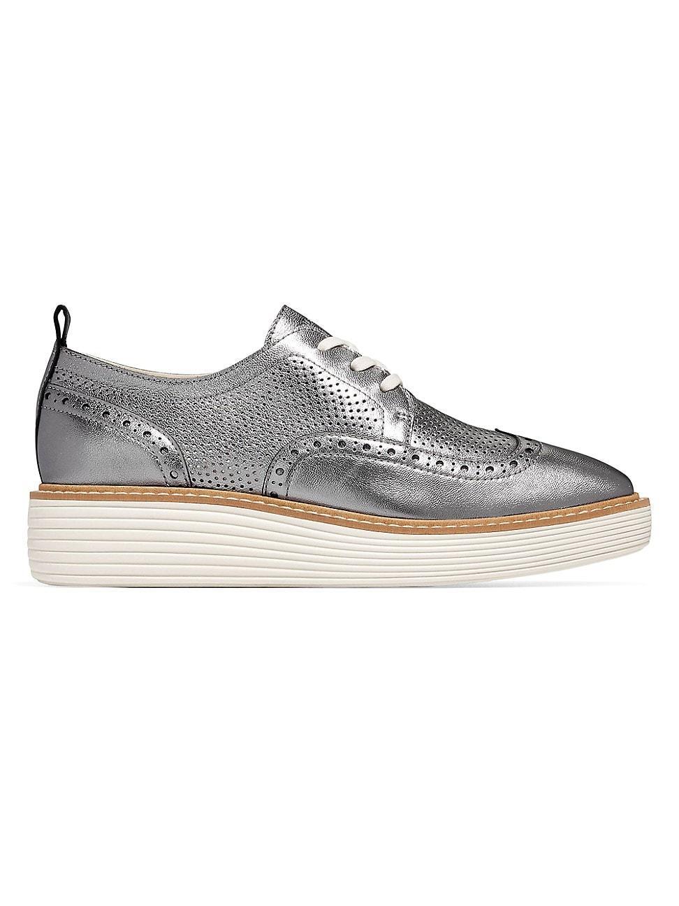 Cole Haan Womens riginal Grand Platform Wingtip Oxford Shoes - Silver Size 5 Product Image