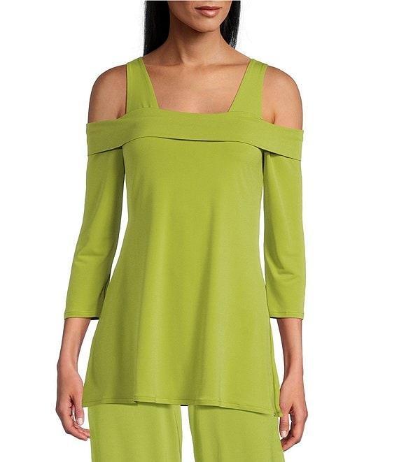 Eva Varro Solid Knit Jersey Off-the-Shoulder Wide Shoulder Strap 3/4 Sleeve Tunic Product Image