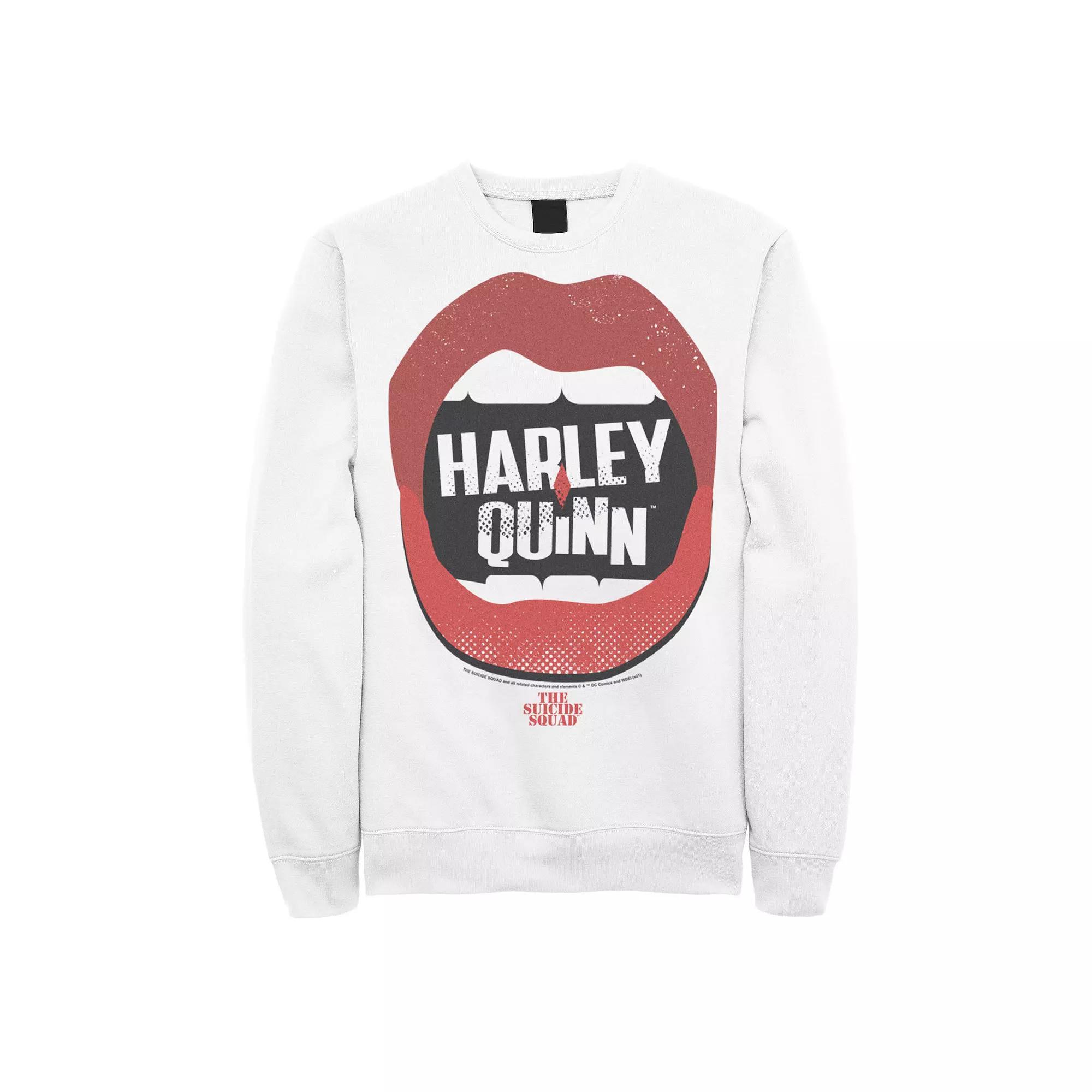Men's The Suicide Squad Harley Quinn Lips Sweatshirt, Boy's, Size: Medium, White Product Image