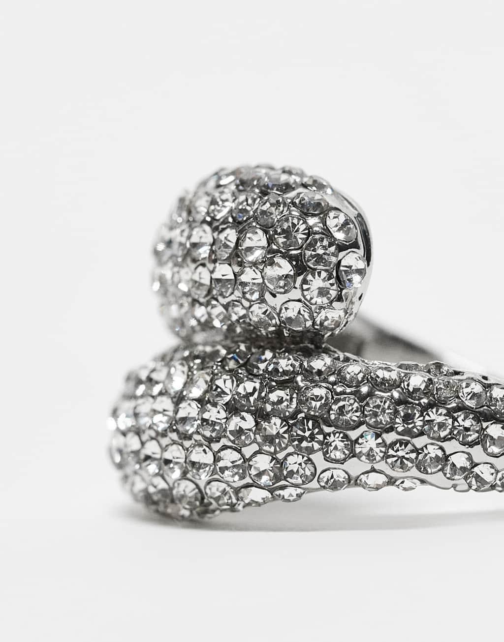 ASOS DESIGN ring with wraparound design and micro pave crystal in silver tone Product Image