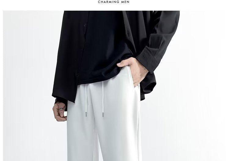 Mid Rise Plain Crop Straight Leg Pants Product Image