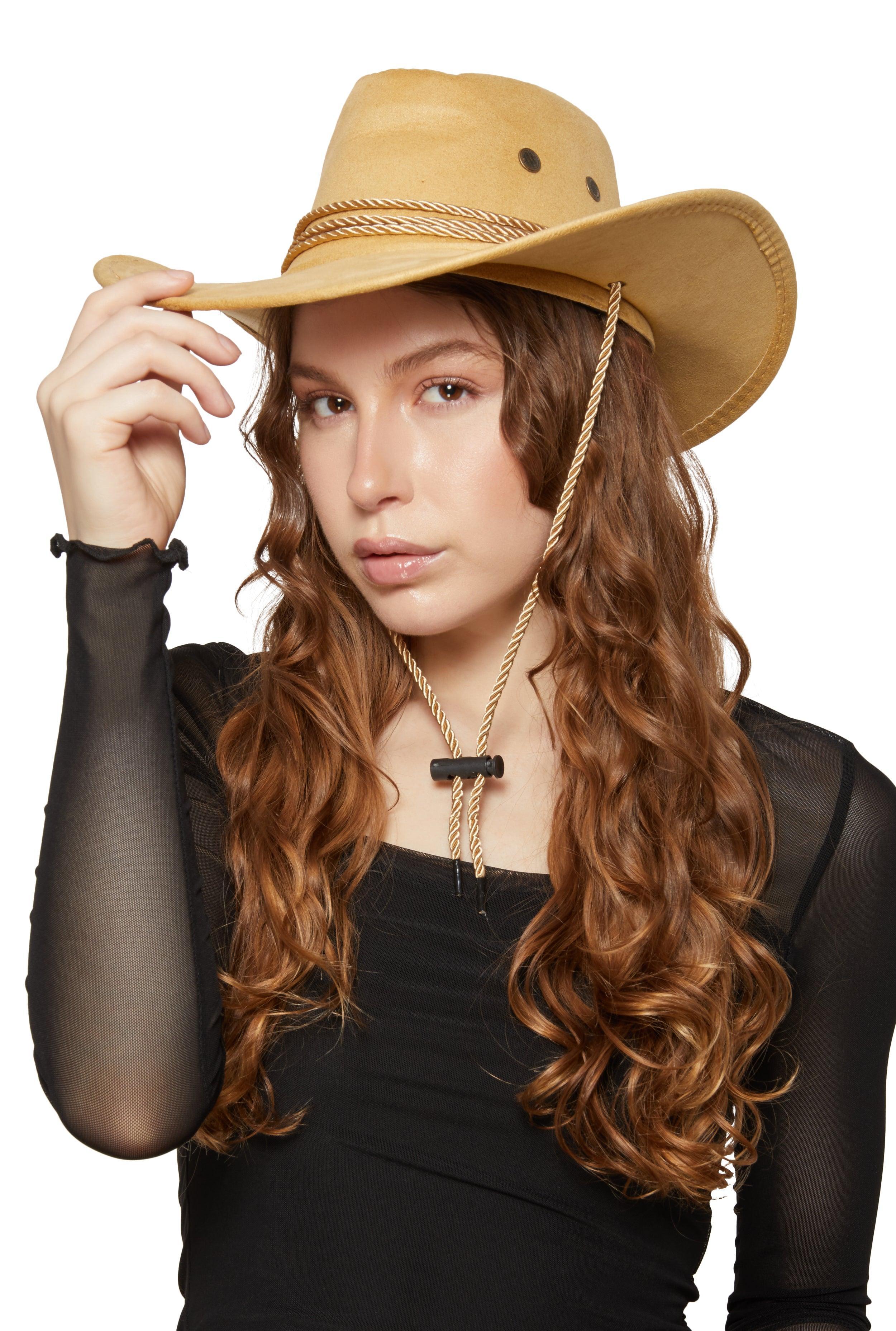 Faux Suede Chin Strap Cowboy Hat Female Product Image