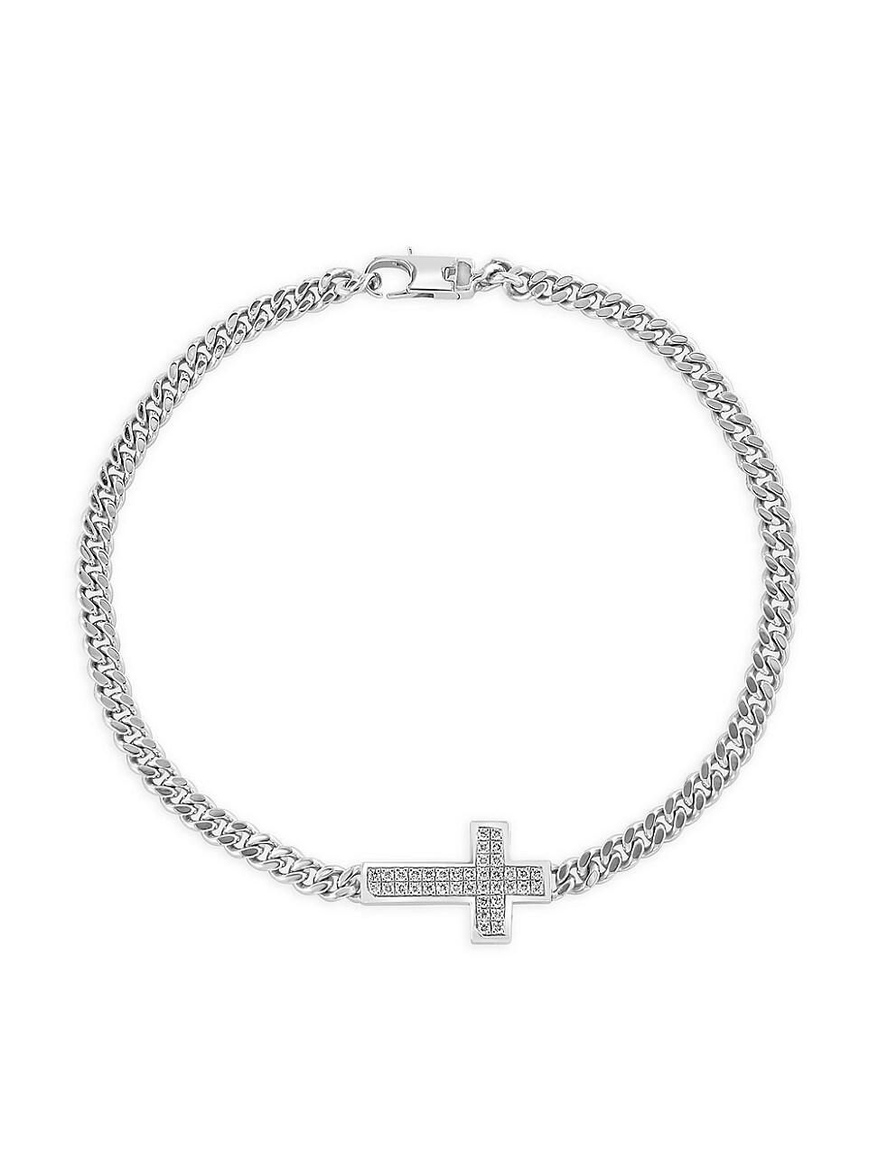 Mens COLLECTION Diamond & 925 Sterling Silver Cross Bracelet Product Image