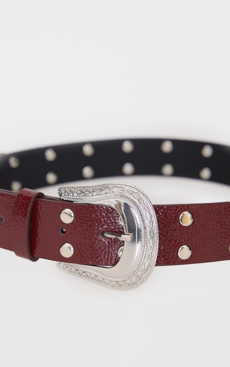 Burgundy Crinkle Pu Western Stud Buckle Belt Product Image