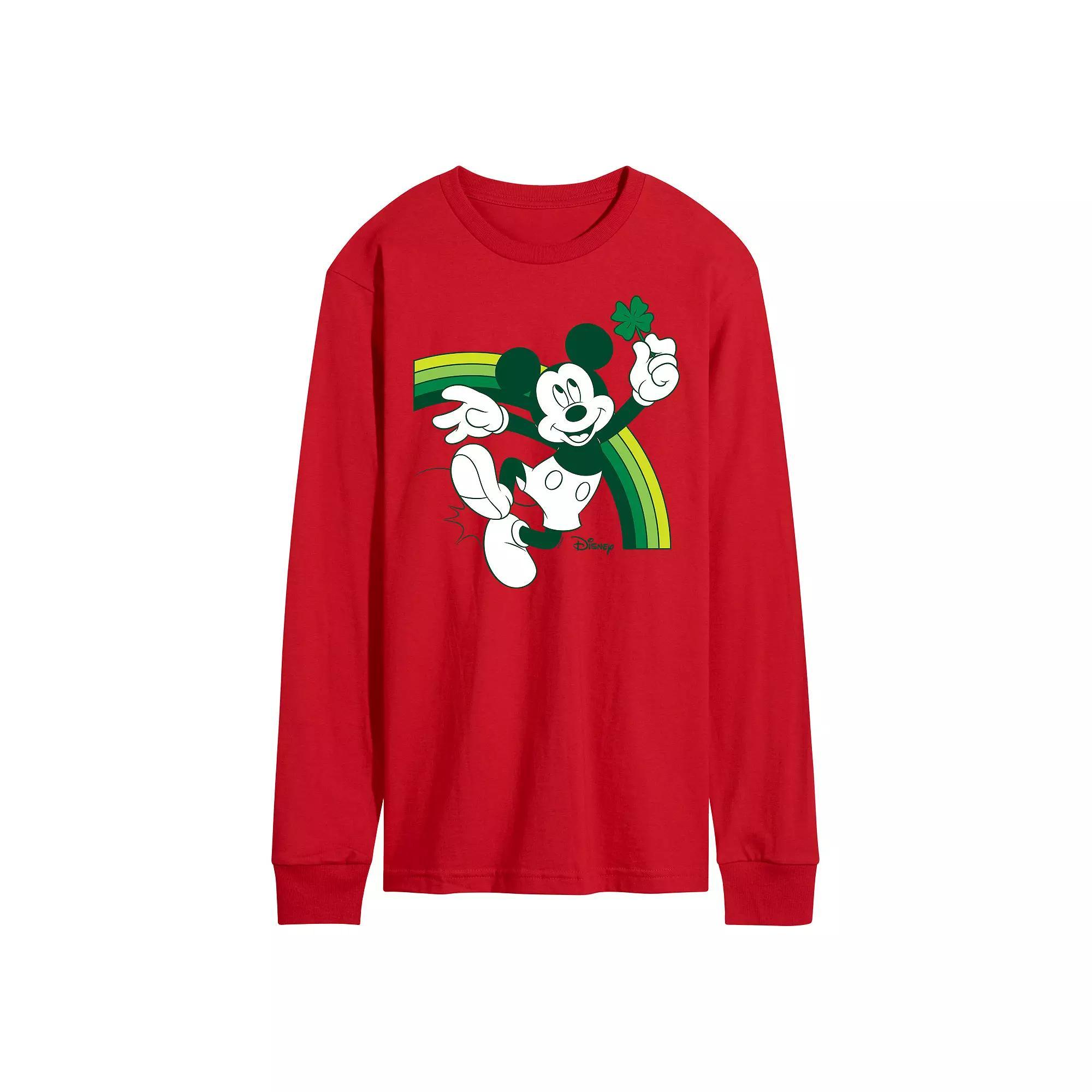 Disney's Mickey Mouse Men's Green Rainbow Long Sleeve Graphic Tee, Size: Small, Red Product Image