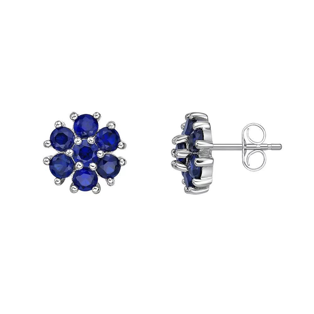 Gemminded Sterling Silver Lab-Created Blue Sapphire Flower Stud Earrings, Women's Product Image