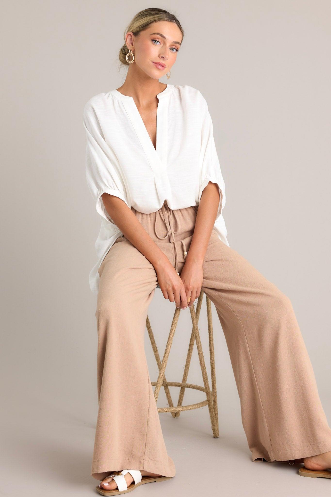 Effortless Elegance Tan Linen Blend Pants Product Image