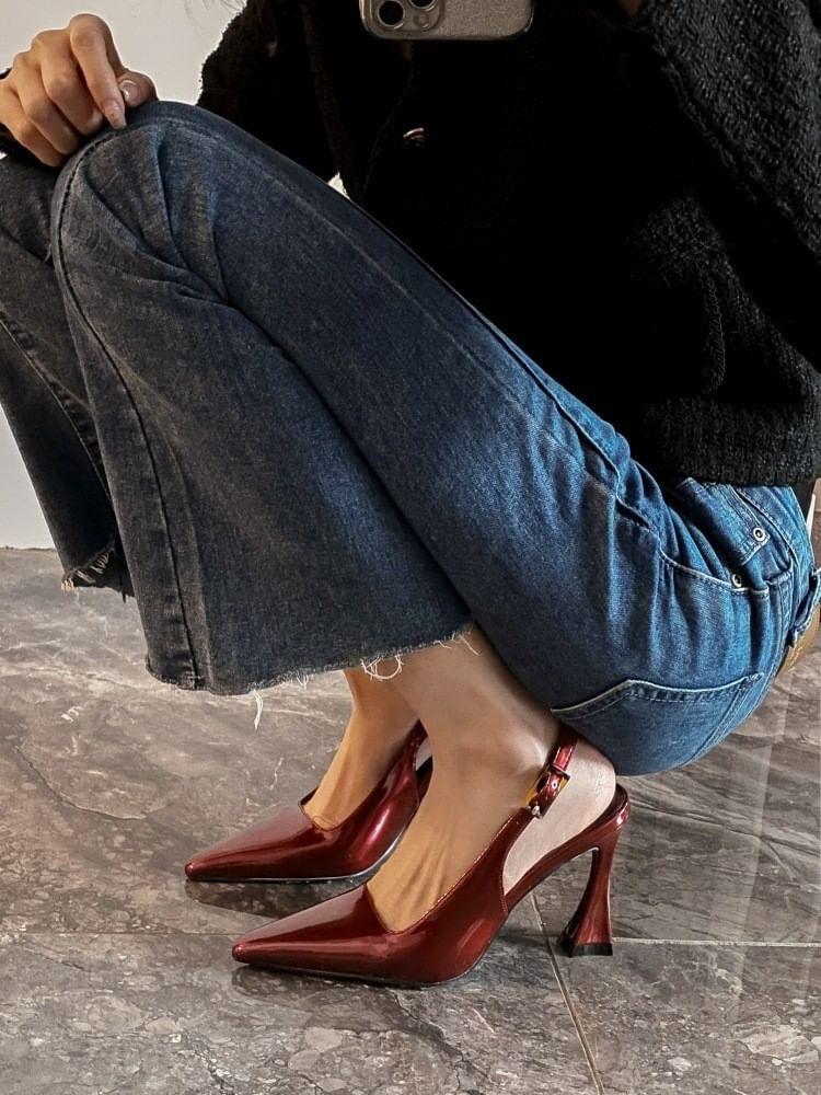 Pointy Stiletto Heel Buckled Slinback Pumps Product Image