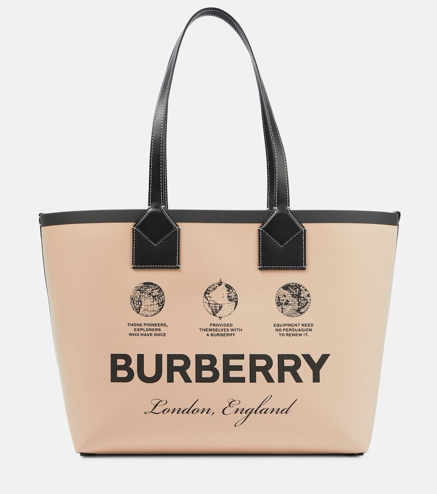 BURBERRY Medium Leather-trimmed Canvas Tote Bag In Beige Product Image