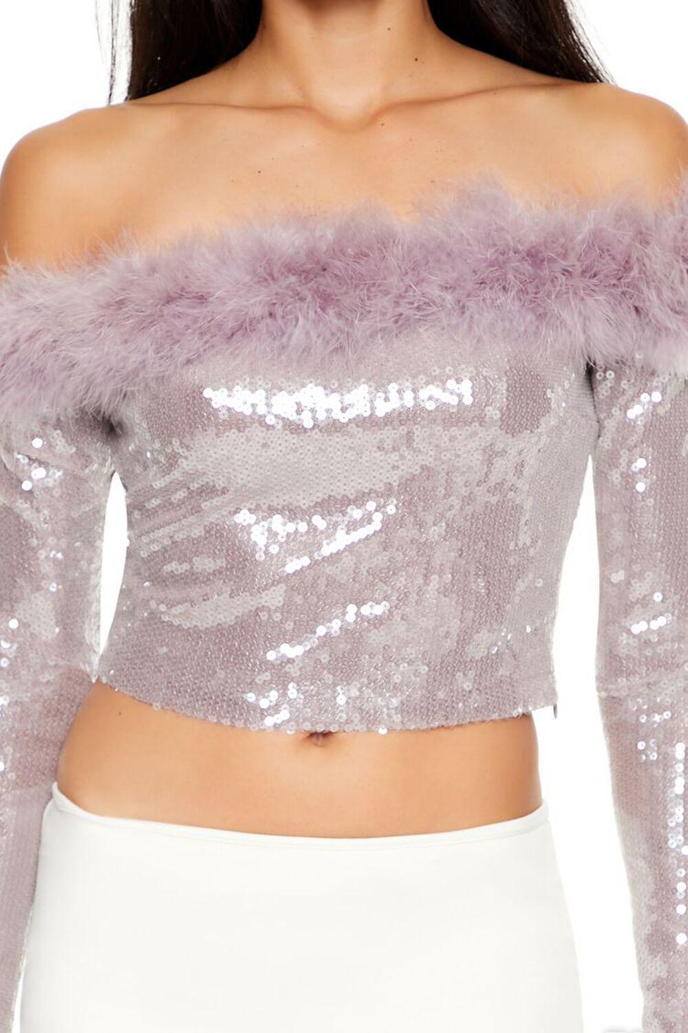 Faux Fur-Trim Sequin Crop Top | Forever 21 Product Image