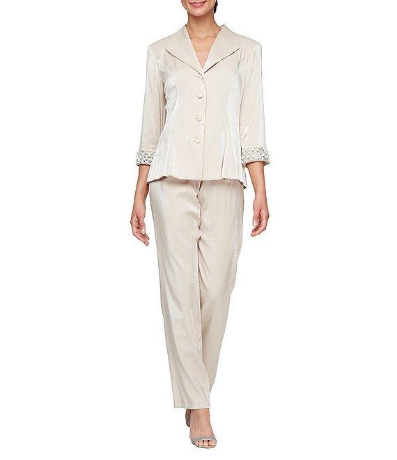 Alex Evenings 3/4 Sleeve Button Front Pearl Cuff Blouse Product Image