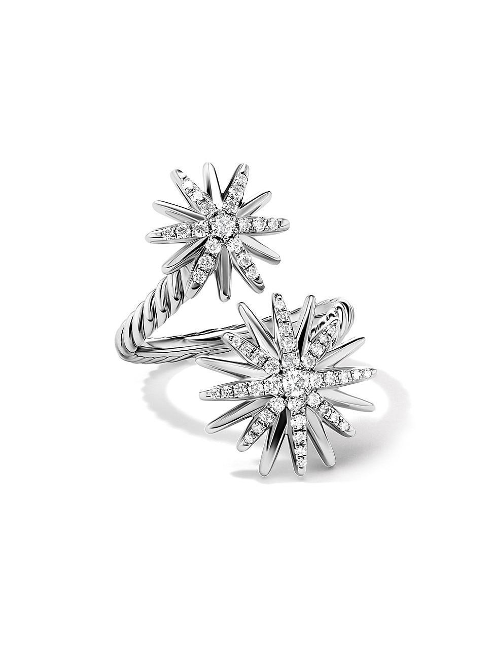 20mm Starburst Bypass Ring in Diamonds and Sterling Silver Product Image