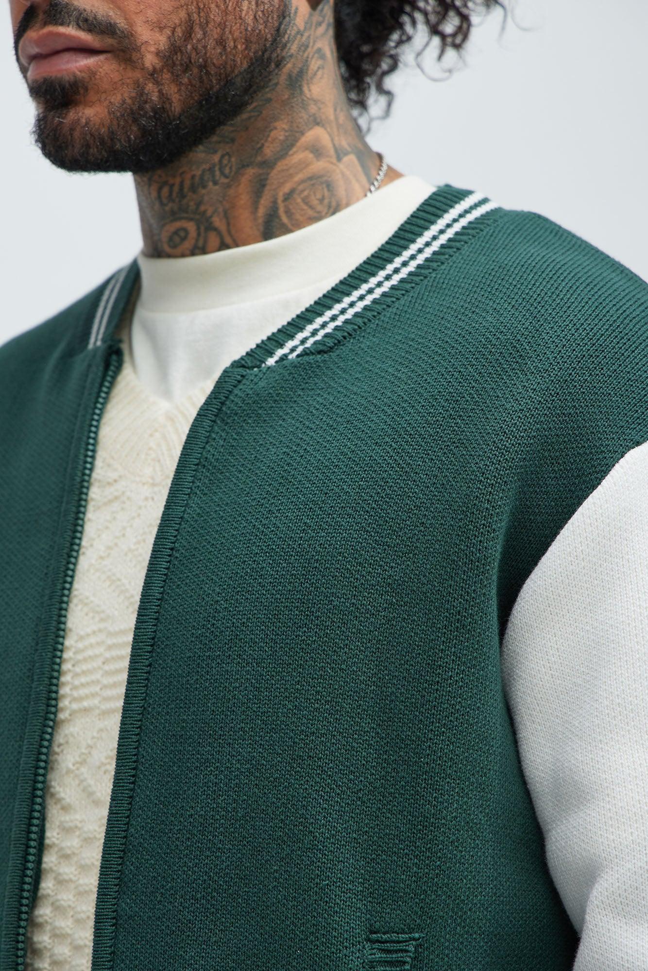 Caspian Knitted Varsity Jacket - Green/combo Product Image