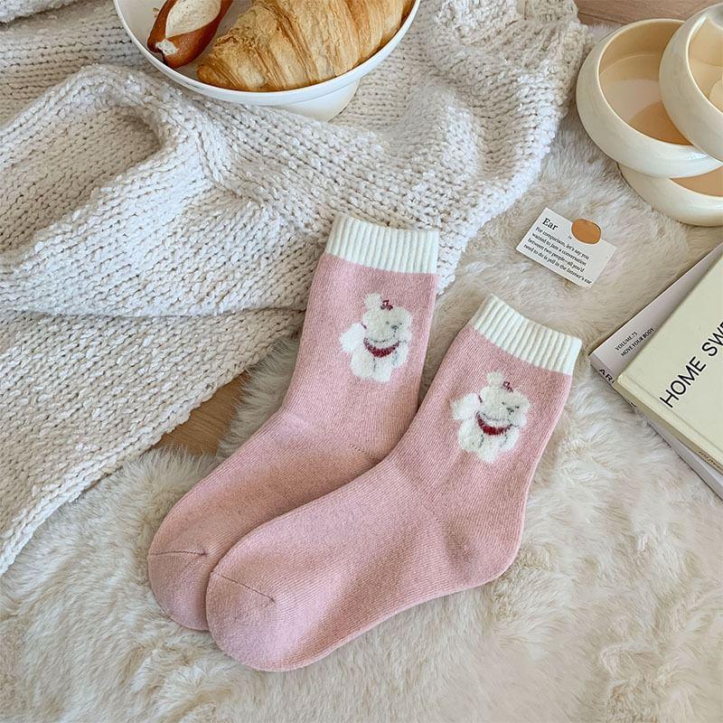 Dog Print Contrast Trim Socks Product Image