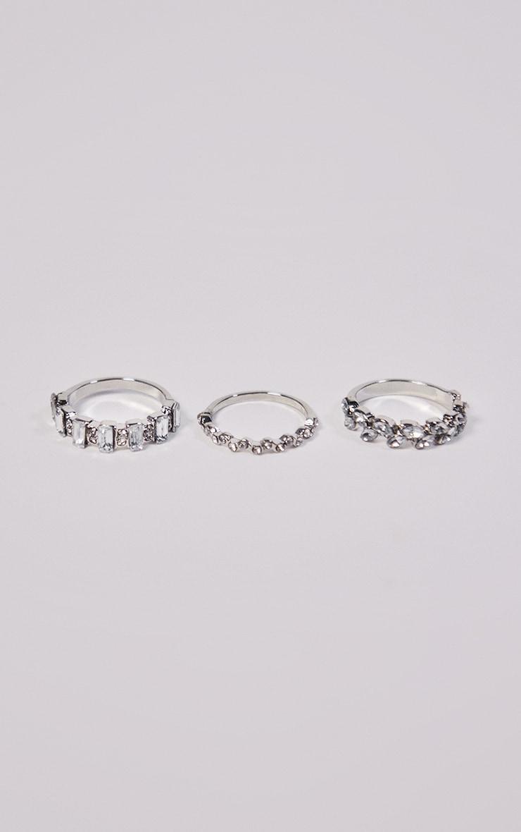 Silver Diamante Baguette 3 Pack Ring Set Product Image