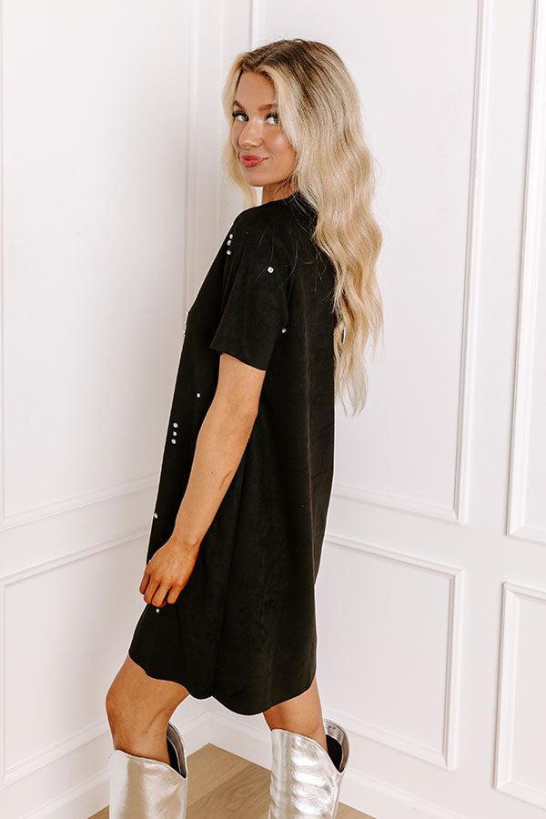 Rooftop Soiree Faux Suede Embellished Mini Dress Product Image