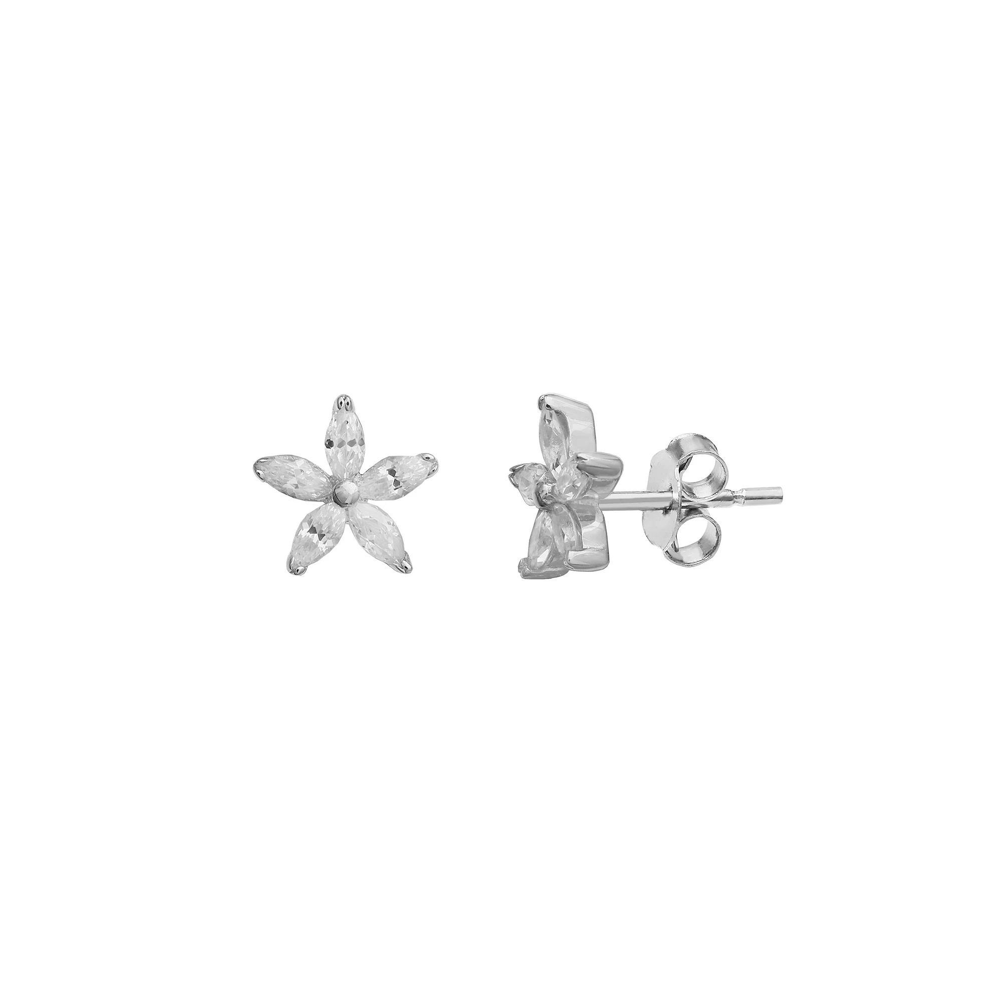 PRIMROSE Sterling Silver Cubic Zirconia Marquise Flower Stud Earrings, Women's Product Image