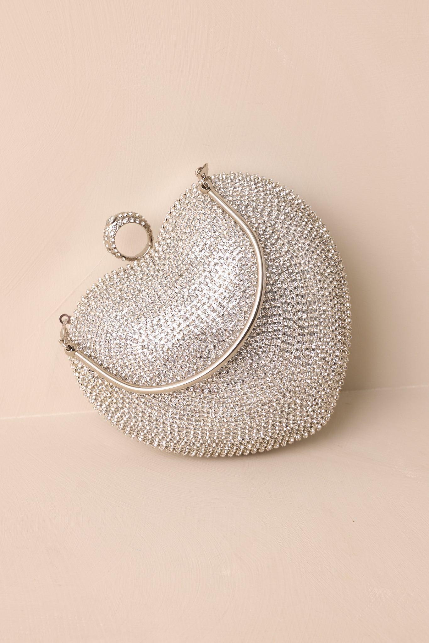 The Heart’s Haven Silver Rhinestone Heart Clutch Product Image