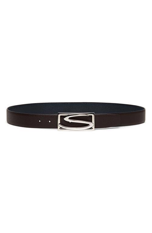 Mens Rectangle S-Buckle Reversible Leather Belt Product Image