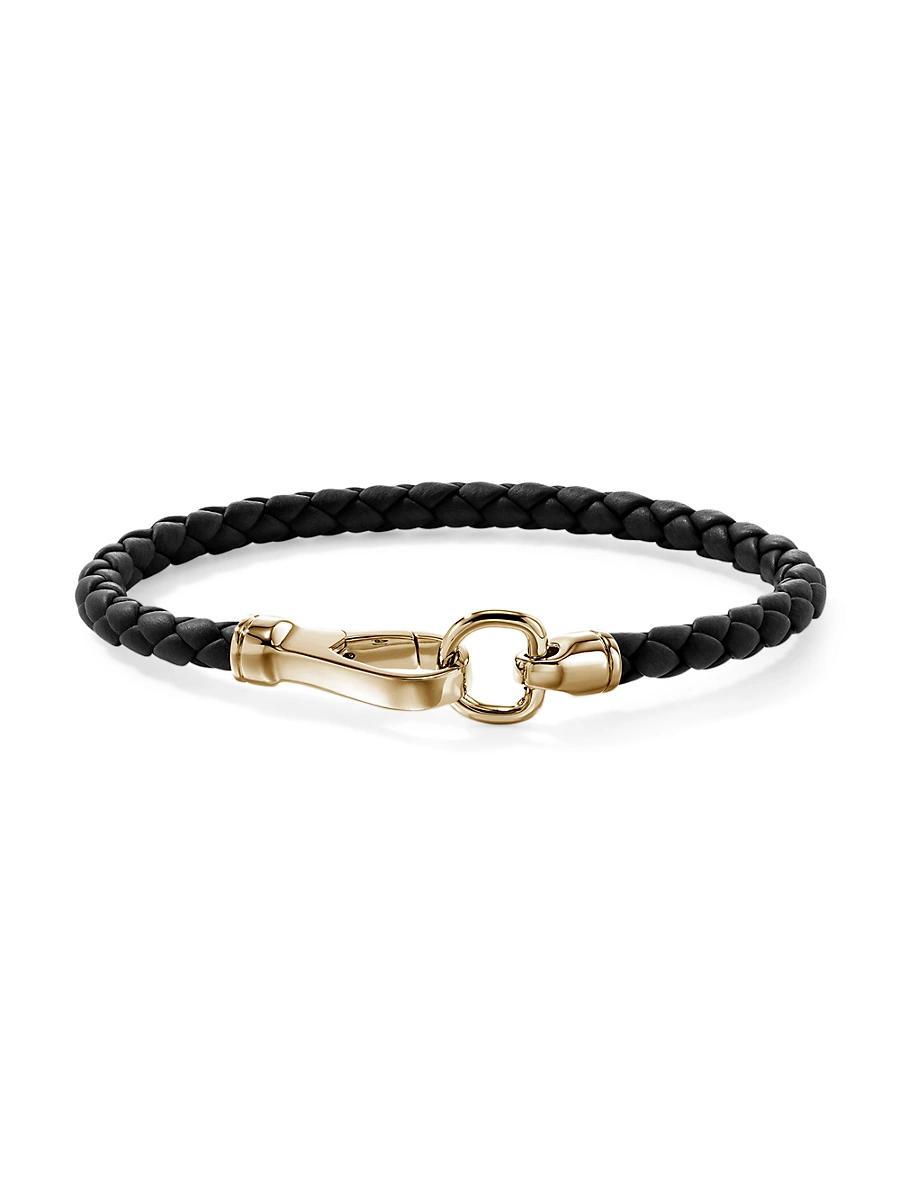 Mens 14K Yellow Gold & Leather Bracelet Product Image