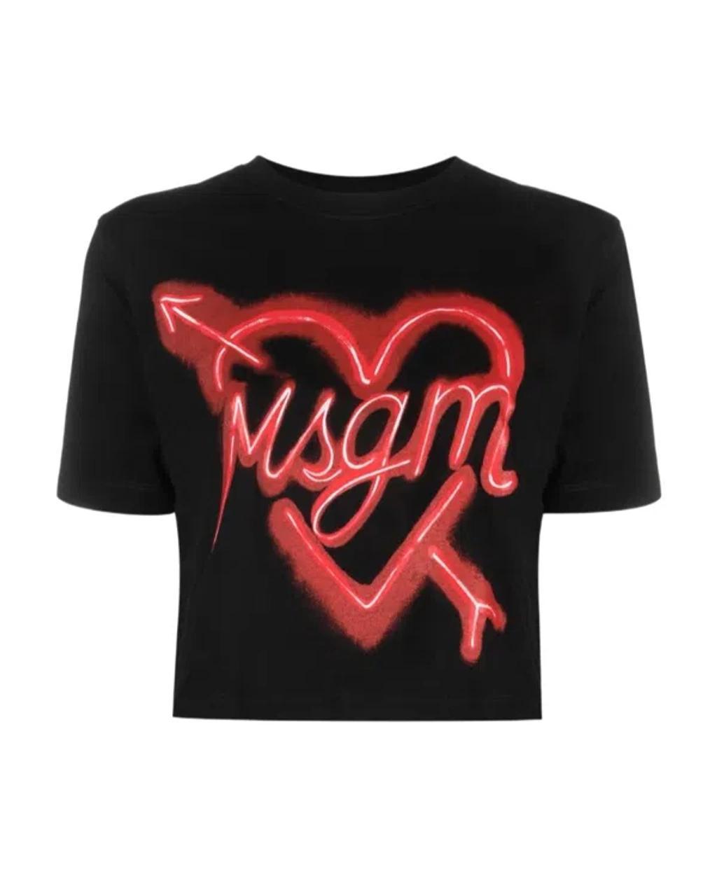 MSGM Logo-print Cotton T-shirt In Black Product Image