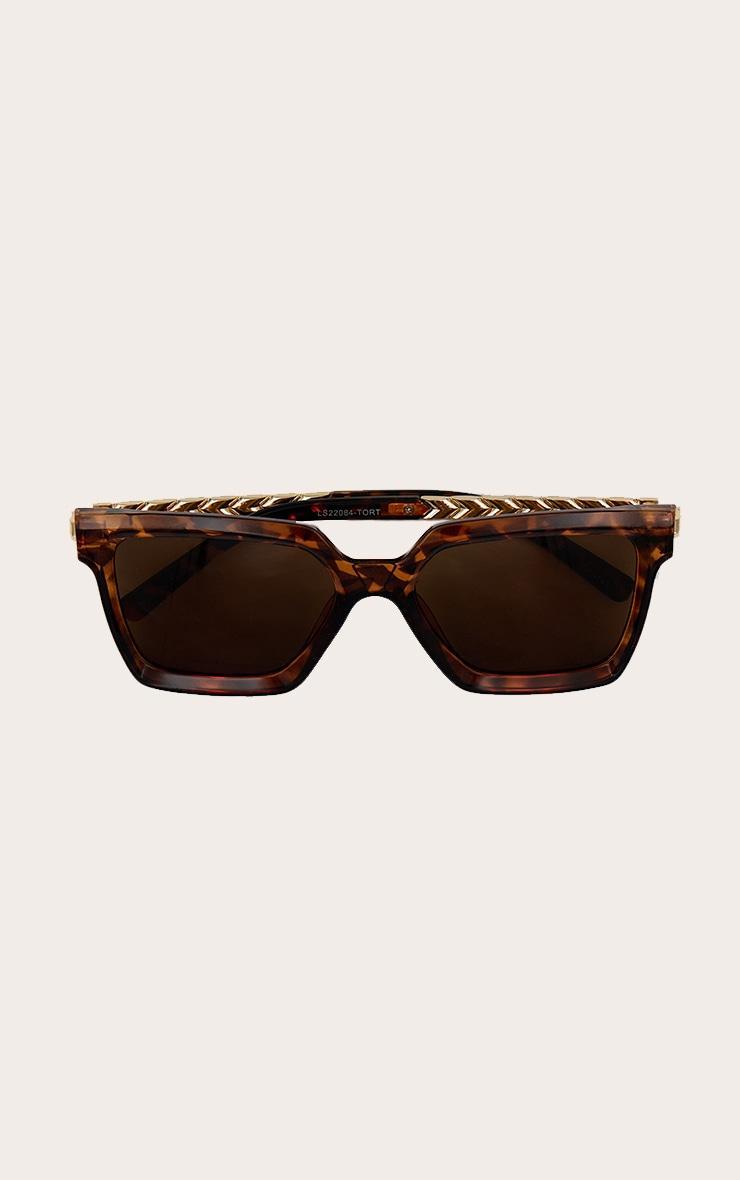 Brown Tortoise Metal Arm Detail Squared Sunglasses Product Image