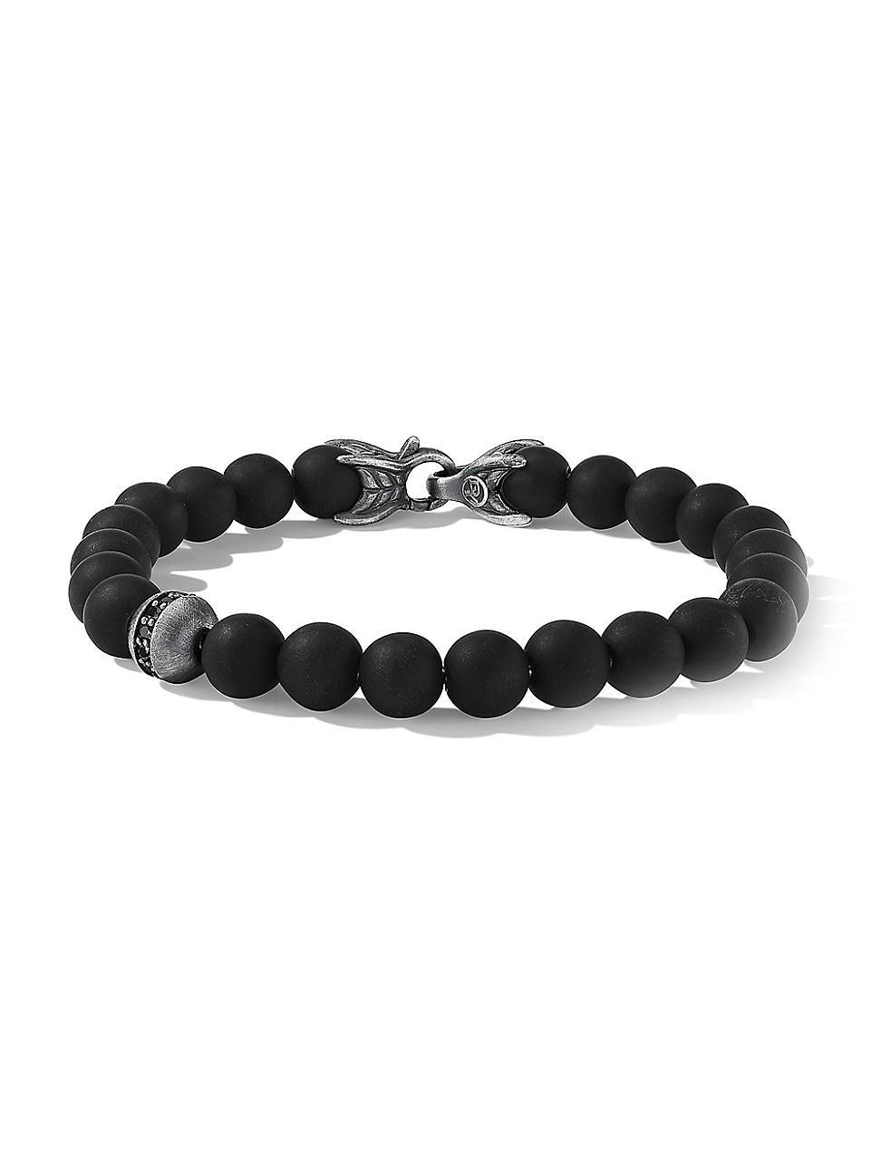 Mens Spiritual Beads Bracelet with Diamonds and Silver, 8mm Product Image