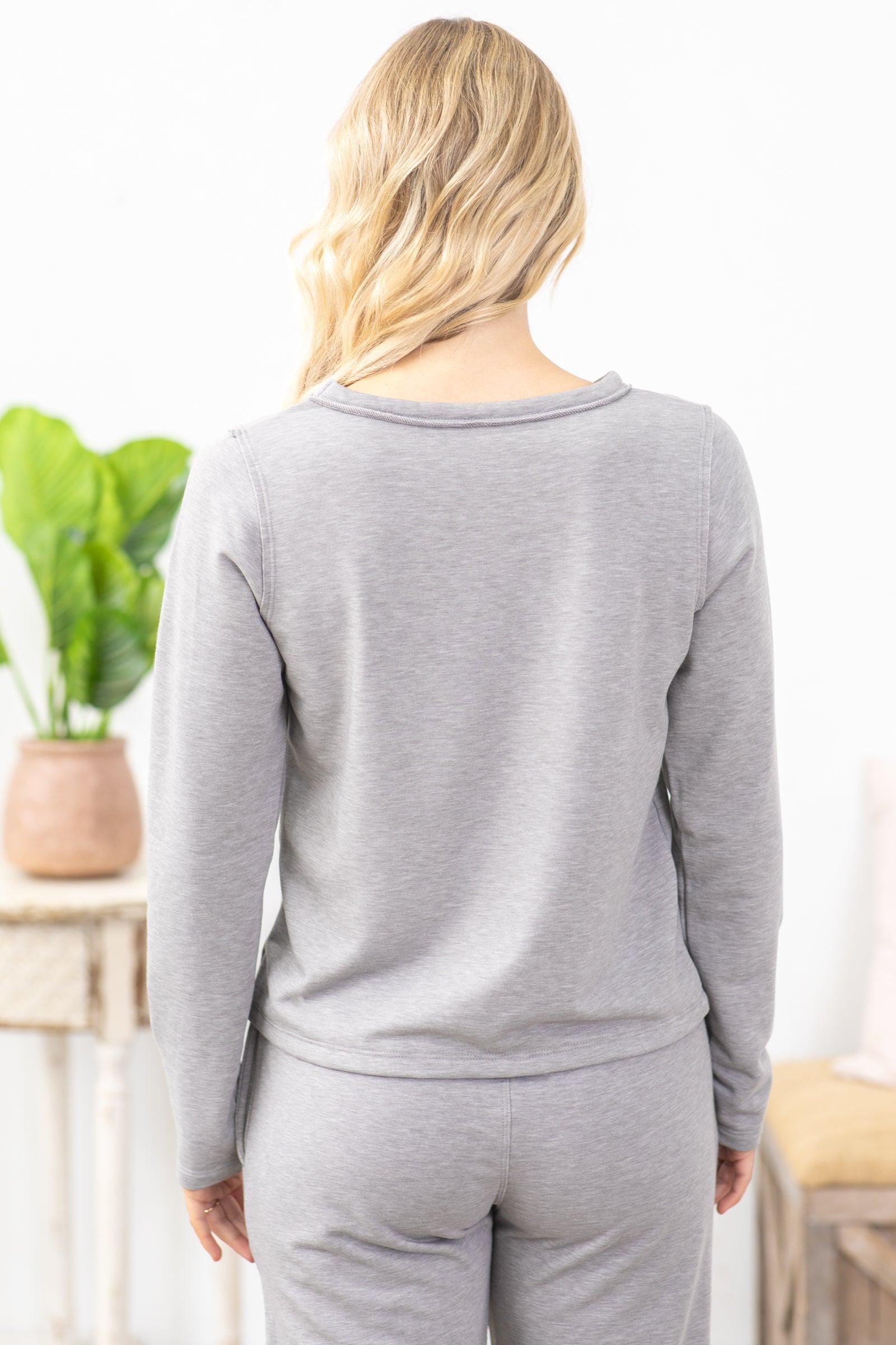 Heather Grey Tencel Blend Long Sleeve Knit Top Product Image