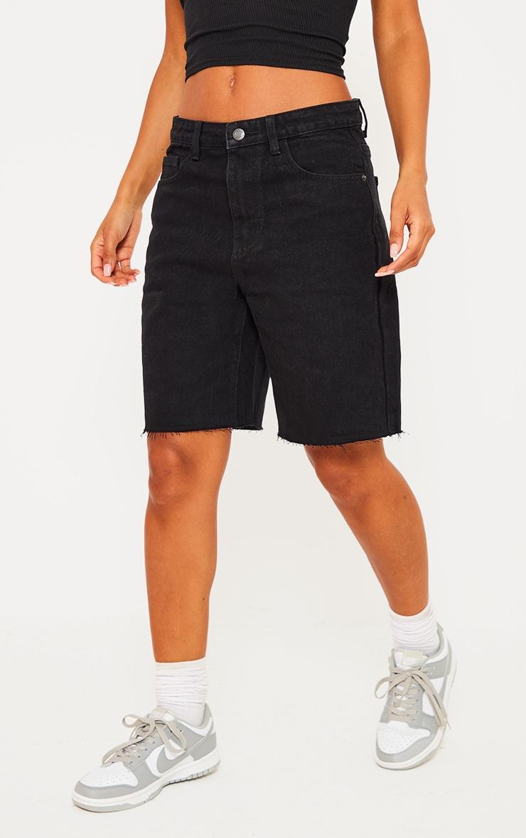 Washed Black Loose Fit Boyfriend Denim Short Product Image