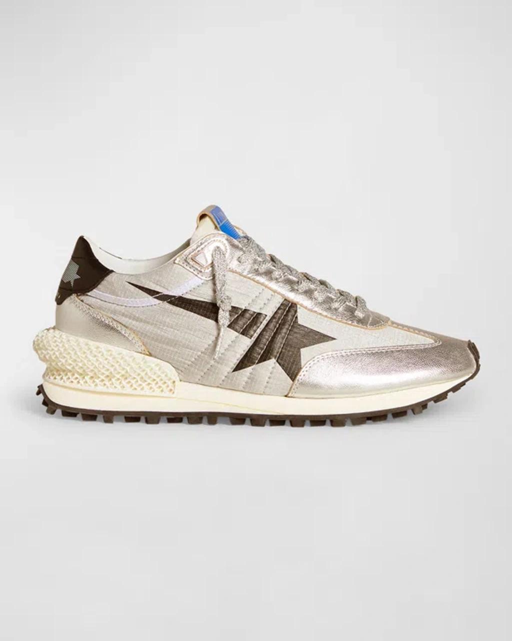 GOLDEN GOOSE Running Sole Metallic Nylon Sneakers In Silver Product Image